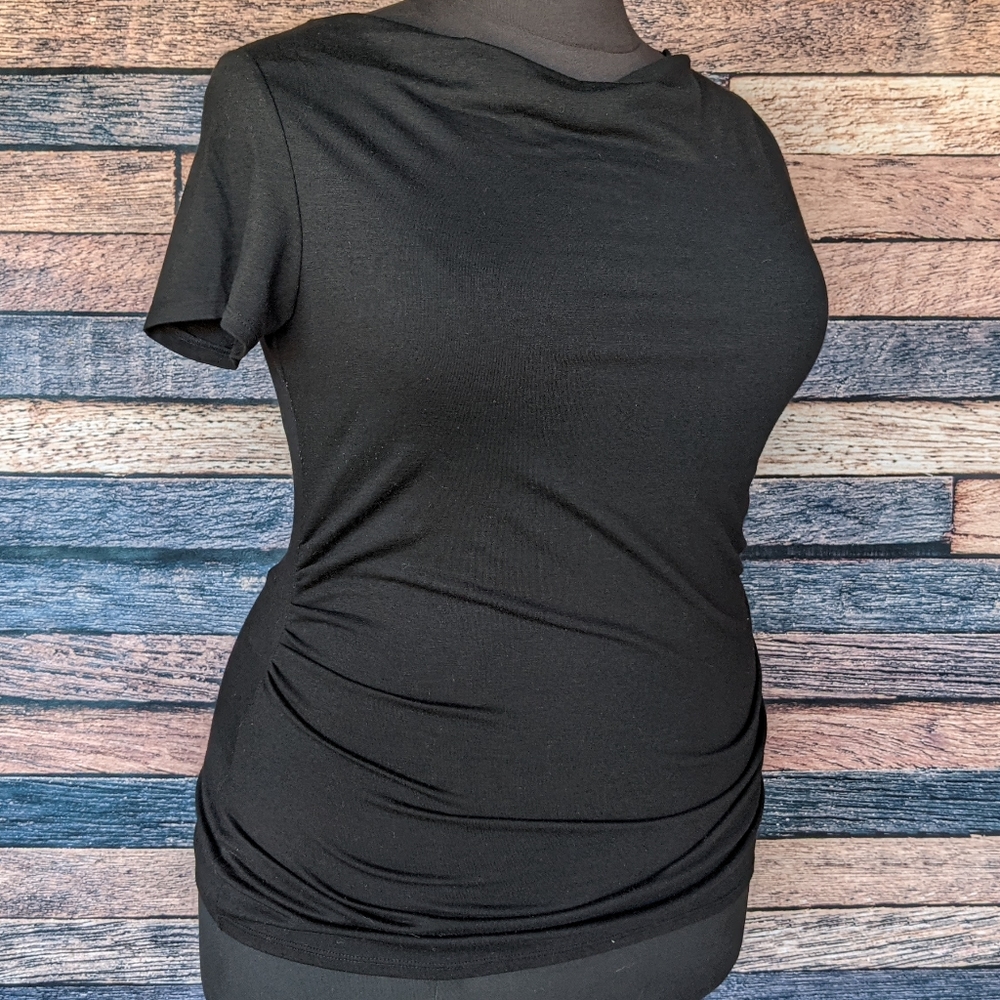Drape Front Black Tee